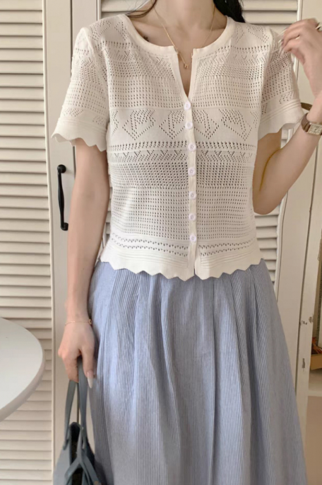 Tricou din tricot dantelat XPX-13039alb [4]
