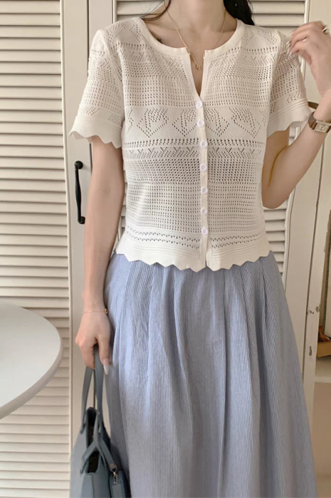 Tricou din tricot dantelat XPX-13039alb [2]