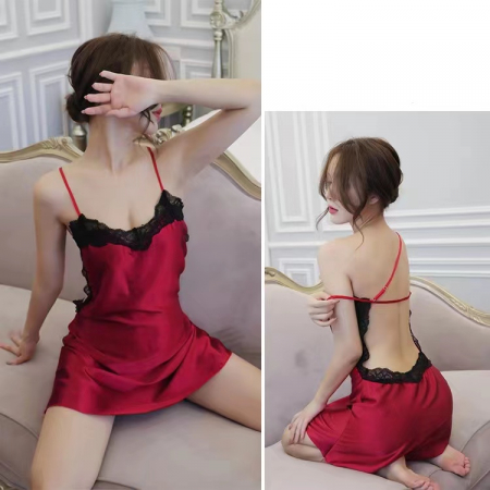 Damă - Camasa de noapte din satin CS1380rosu