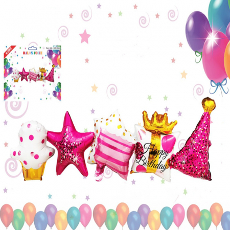Baloane - Set aranjament 5 baloane roz 'Happy Birthday' 063242