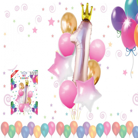 Baloane - Set aranjament 8 baloane roz cifra '1' 063267