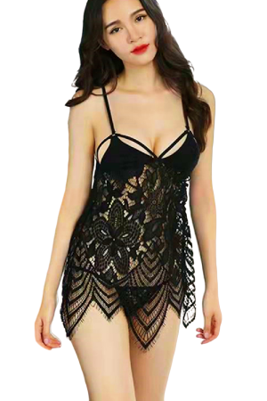 Lenjerie erotică - Set lenjerie erotica, rochita si chiloti tanga CS12350negru