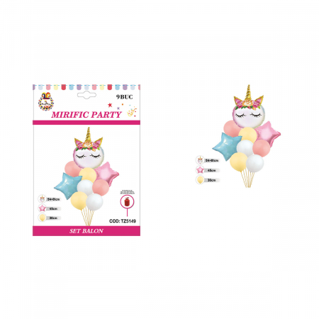 Articole party - Set aranjament 9 baloane figurina ' Unicorn ' 81 x 54 cm TZ5149