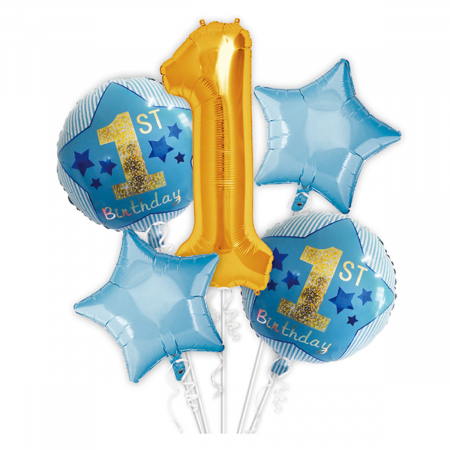 Articole party - Set aranjament 5 baloane din folie  ” First birthday boy ” TZ5126