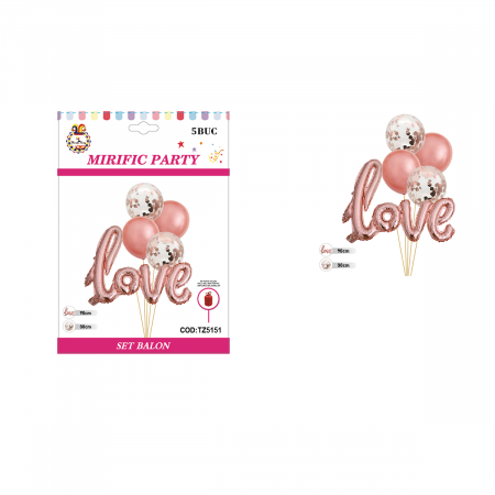 Articole party - Set aranjament 5 baloane cu confetti ' Love ' 90 cm TZ5151