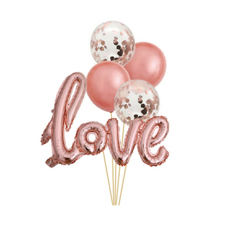 Articole party - Set aranjament 5 baloane cu confetti ' Love ' 90 cm TZ5151