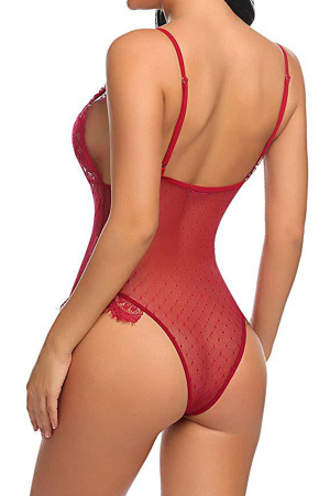 Body-uri - Body sexy cu broderie si insertii dantela MDD-W377rosu