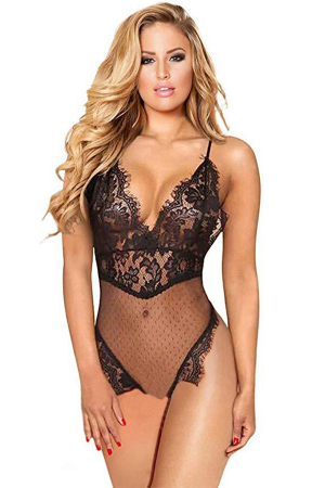 Damă - Body sexy cu broderie si insertii dantela MDD-W377negru