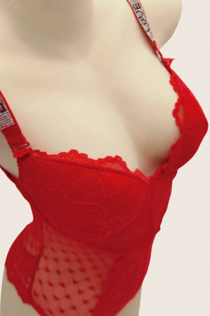 Body-uri - Body sexy cu dantela brodata BD1465rosu
