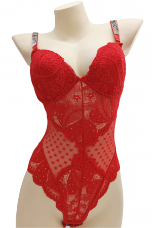 Body-uri - Body sexy cu dantela brodata BD1467rosu