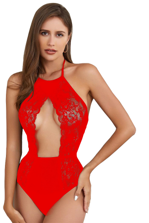 Body-uri - Body sexy cu dantela florala si decupaj in zona sanilor NF-2031rosu