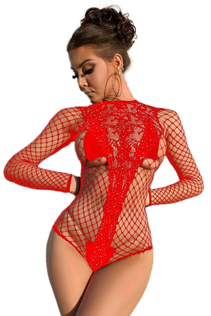 Body-uri - Body sexy din plasa fina accesorizat cu strasuri ZS-TZ716rosu