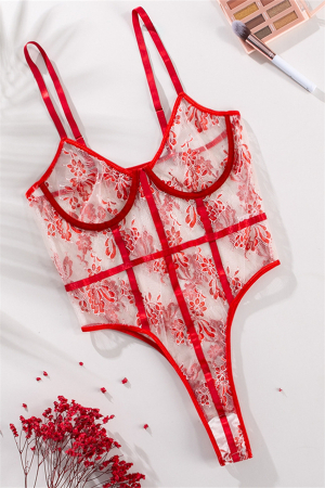 Body-uri - Body sexy transparent cu imprimeu floral, tip plasa YQ-W509