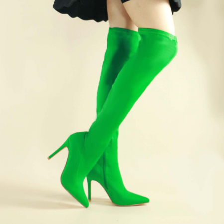 Cizme - Cizme lungi cu toc NN58verde