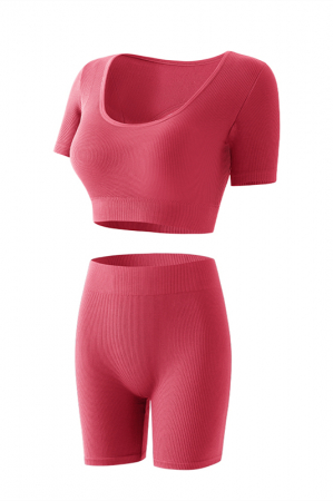 Fitness - Set fitness 2 piese, top cu maneca scurta si colanti scurti XXP-8910rosu