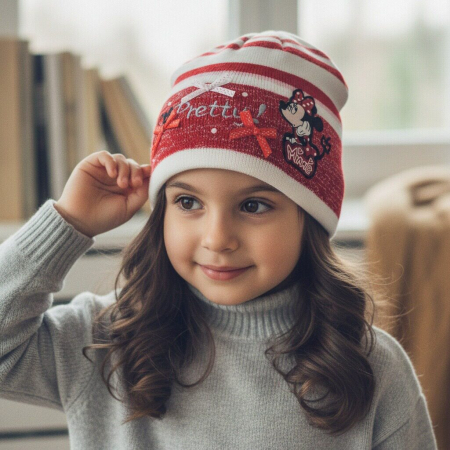 Căciuli, șepci si pălării - Caciula tricotata cu Minnie Mouse NH4141rosu