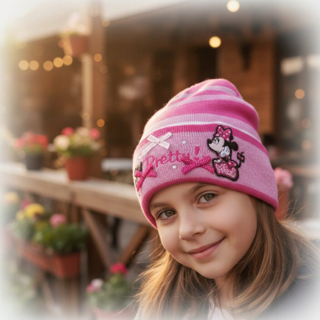 Căciuli, șepci si pălării - Caciula tricotata cu Minnie Mouse NH4141roz