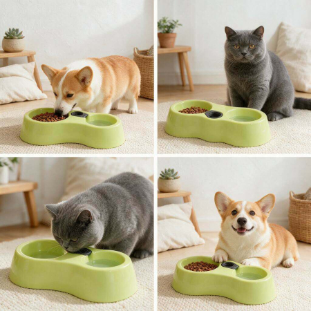 Animale de companie - Castron dublu pentru hranire cu distribuitor apa 050307verde