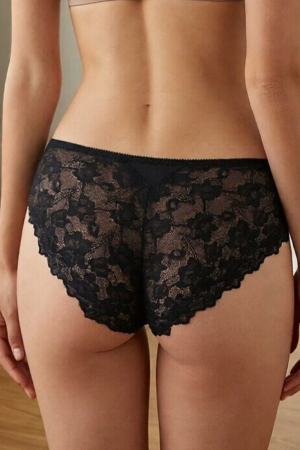 Damă - Chiloti clasici lycra cu insertii dantela TANG-A4372negru