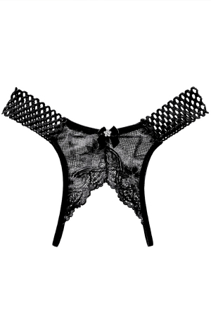 Chiloți sexy - Chiloti open crotch cu broderie florala si funda decorativa LH2284negru