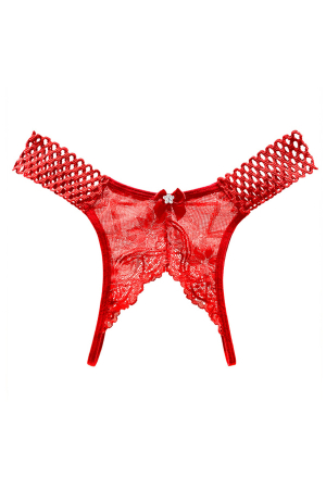 Chiloți sexy - Chiloti open crotch cu broderie florala si funda decorativa LH2284rosu