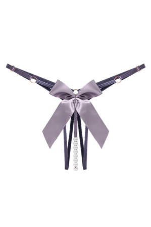 Chiloți sexy - Chiloti sexy tanga decupati, cu perle si funda decorativa cu aspect satin LH2295mov