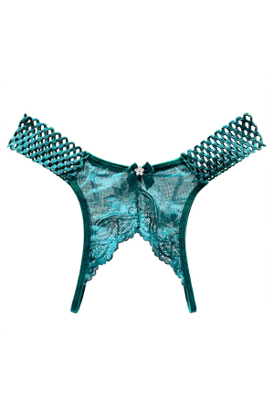 Chiloți sexy - Chiloti open crotch cu broderie florala si funda decorativa LH2284verde