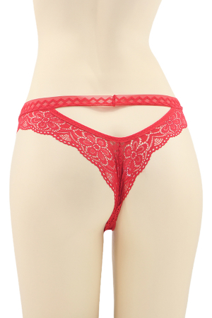 Chiloți sexy - Chiloti sexy brazilieni cu dantela si decupaj in zona feselor DZK-2401rosu