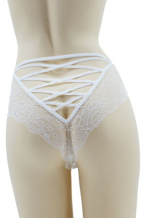 Chiloți sexy - Chiloti sexy brazilieni cu dantela si decupaje la spate MFF8039alb