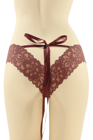 Chiloți sexy - Chiloti sexy brazilieni cu funda si dantela brodata CT-Q8192visiniu