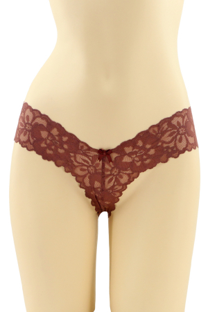 Chiloți sexy - Chiloti sexy brazilieni cu funda si dantela brodata CT-Q8192visiniu