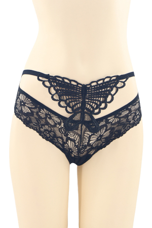 Chiloți sexy - Chiloti sexy brazilieni, model cu broderie fluture DZK-X1570negru