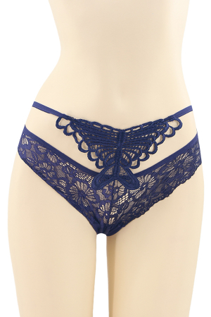Chiloți sexy - Chiloti sexy brazilieni, model cu broderie fluture DZK-X1570bleumarin