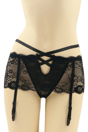 Chiloți sexy - Chiloti sexy cu dantela si portjartier DZK-675negru
