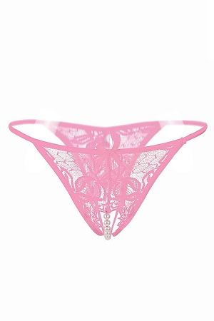 Chiloți sexy - Chiloti sexy tanga accesorizati cu margele si fundita LH2144roz deschis