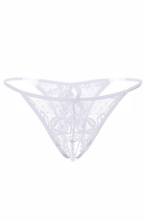 Chiloți sexy - Chiloti sexy tanga accesorizati cu margele si fundita LH2144alb