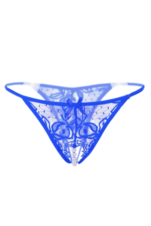 Chiloți sexy - Chiloti sexy tanga accesorizati cu margele si fundita LH2144albastru