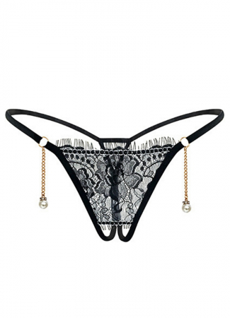 Damă - Chiloti sexy tanga din dantela accesorizati cu margele LH2222negru