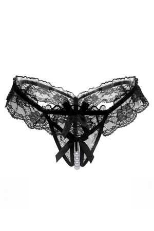 Chiloți sexy - Chiloti sexy tanga din dantela accesorizati cu margele si fundita LH2064