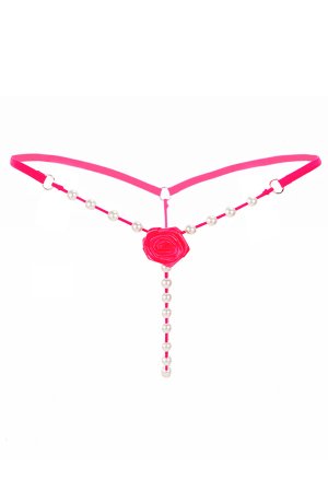 Chiloți sexy - Chiloti sexy tanga accesorizati cu trandafir si margele LH2143roz