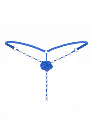 Chiloți sexy - Chiloti sexy tanga accesorizati cu trandafir si margele LH2143albastru
