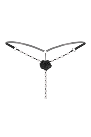 Chiloți sexy - Chiloti sexy tanga accesorizati cu trandafir si margele LH2143negru
