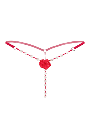 Chiloți sexy - Chiloti sexy tanga accesorizati cu trandafir si margele LH2143rosu