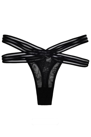 Chiloți sexy - Chiloti sexy tanga cu accente dantela si benzi rafinate 87481negru