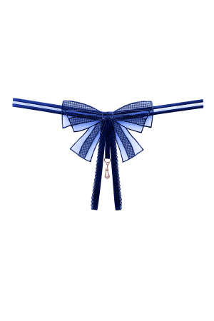 Chiloți sexy - Chiloti sexy tanga cu broderie fundita si pandantiv decorativ LH2273albastru