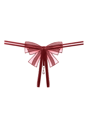 Chiloți sexy - Chiloti sexy tanga cu broderie fundita si pandantiv decorativ LH2273visiniu