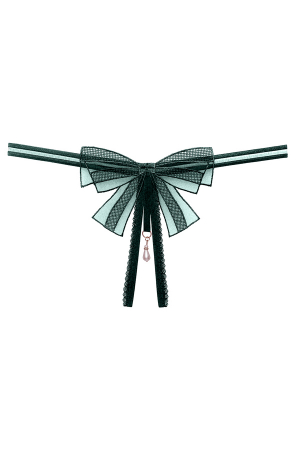 Chiloți sexy - Chiloti sexy tanga cu broderie fundita si pandantiv decorativ LH2273verde