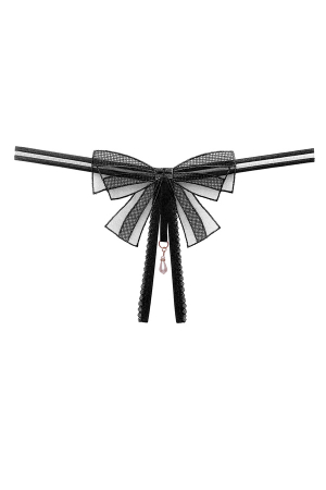 Chiloți sexy - Chiloti sexy tanga cu broderie fundita si pandantiv decorativ LH2273negru