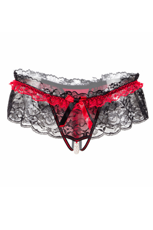 Chiloți sexy - Chiloti sexy tanga cu dantela accesorizati cu margele LH2018rosu