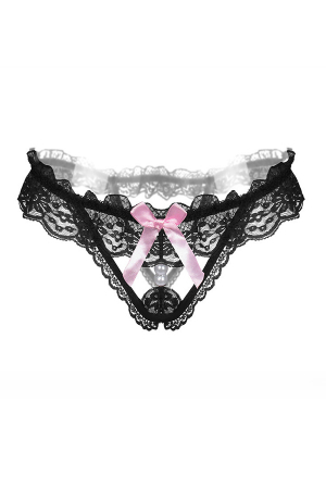 Chiloți sexy - Chiloti sexy tanga cu dantela, accesorizati cu margele LH2172negru